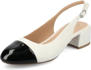 Journee Collection Womens Sammie Sling Back Dress Pumps Round Cap Toe Cushioned Block Heel Two Tone Spring Summer Shoes