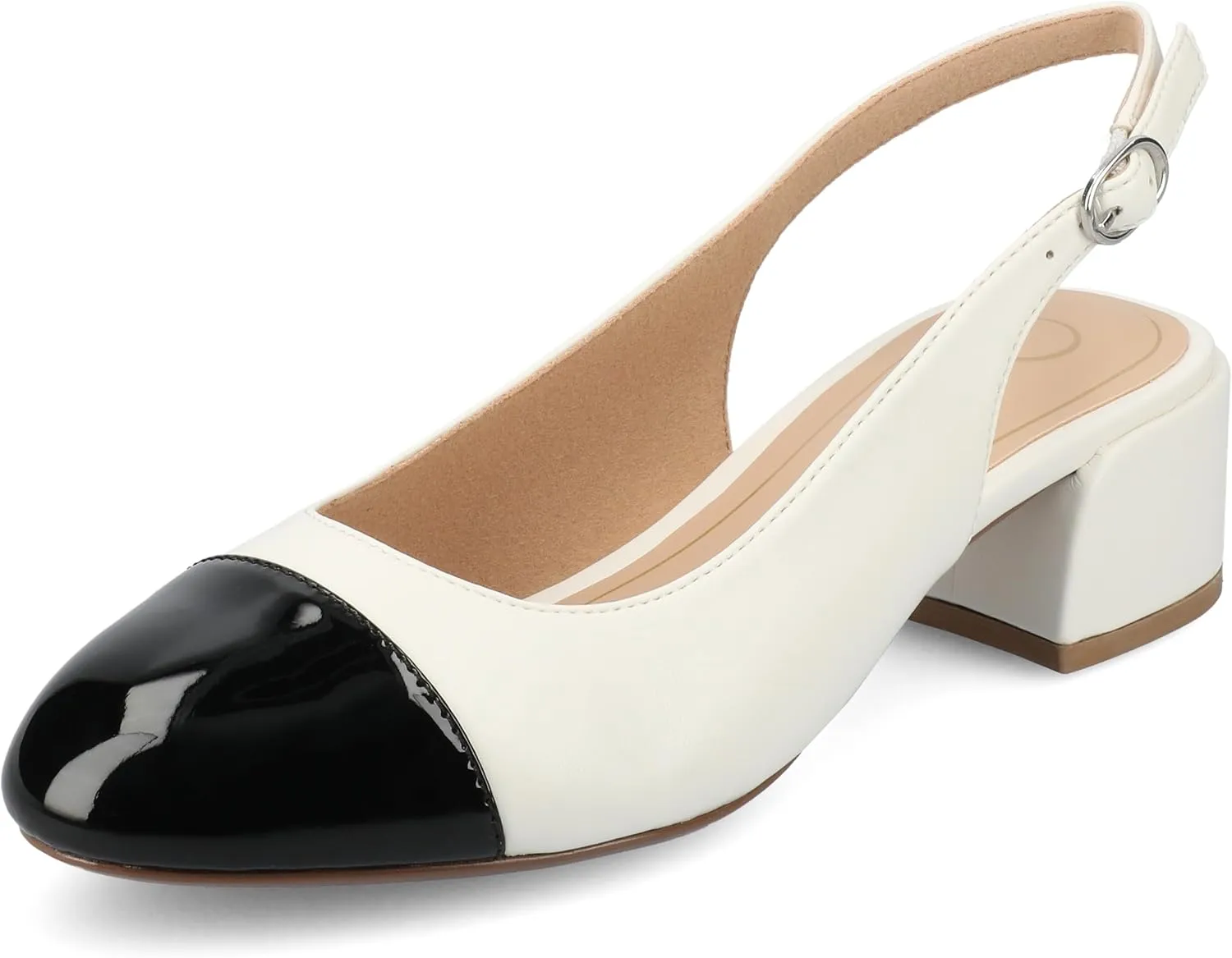 Journee Collection Womens Sammie Sling Back Dress Pumps Round Cap Toe Cushioned Block Heel Two Tone Spring Summer Shoes