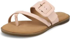 Journee Womens cushioned footbed Layra Slide on Sandal Faux Leather Oversized Buckle Multi Straps Flat sole