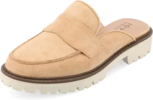 Journee Womens Slip On Loafer Mule Shoes Treaded Outsole Almond Toe Miycah Tru Comfort Foam Block Heel Flats