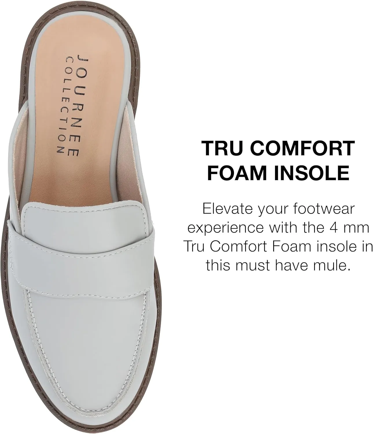 Journee Womens Slip On Loafer Mule Shoes Treaded Outsole Almond Toe Miycah Tru Comfort Foam Block Heel Flats