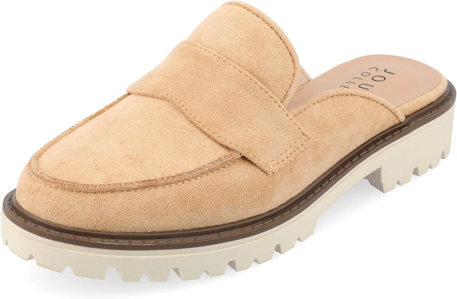 Journee Womens Slip On Loafer Mule Shoes Treaded Outsole Almond Toe Miycah Tru Comfort Foam Block Heel Flats