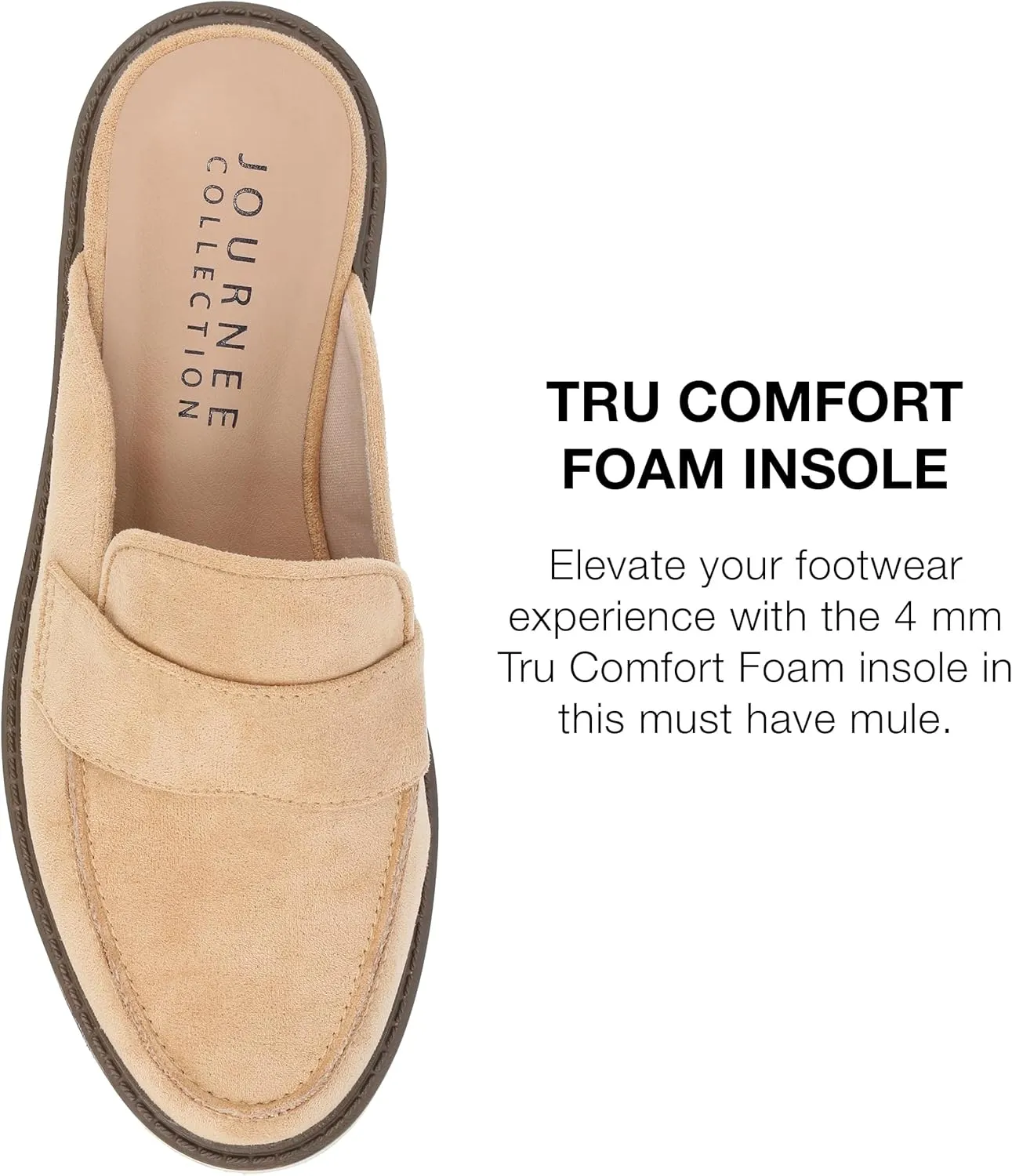 Journee Womens Slip On Loafer Mule Shoes Treaded Outsole Almond Toe Miycah Tru Comfort Foam Block Heel Flats