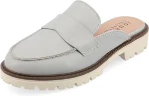 Journee Womens Slip On Loafer Mule Shoes Treaded Outsole Almond Toe Miycah Tru Comfort Foam Block Heel Flats