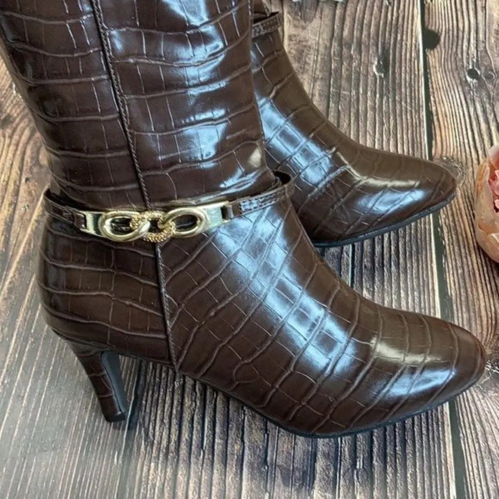 Karen Scott Brown Hanna Wide-Calf Dress Boots 9M