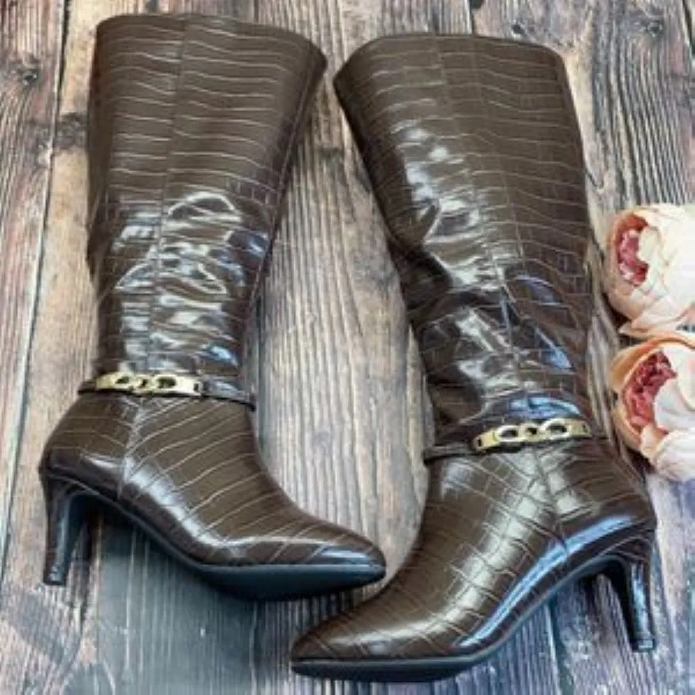 Karen Scott Brown Hanna Wide-Calf Dress Boots 9M