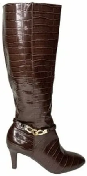 Karen Scott Hanna Dress Boots, Brown Croco, Size 8.5M
