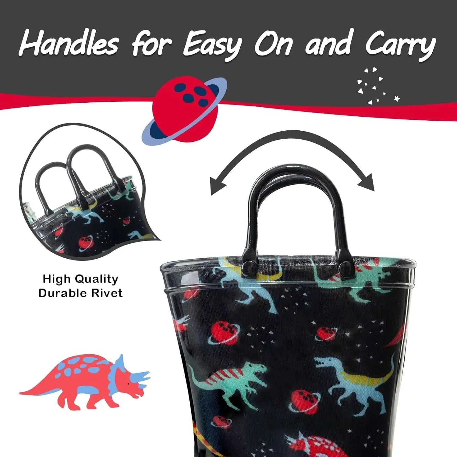 Kids Toddler Rain Boots for Girls Boys Light Up Waterproof Rain Shoes Patterns and Glitter Boot with Easy On Handles