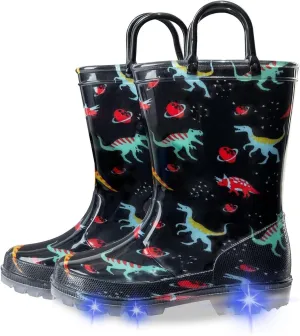 Kids Toddler Rain Boots for Girls Boys Light Up Waterproof Rain Shoes Patterns and Glitter Boot with Easy On Handles