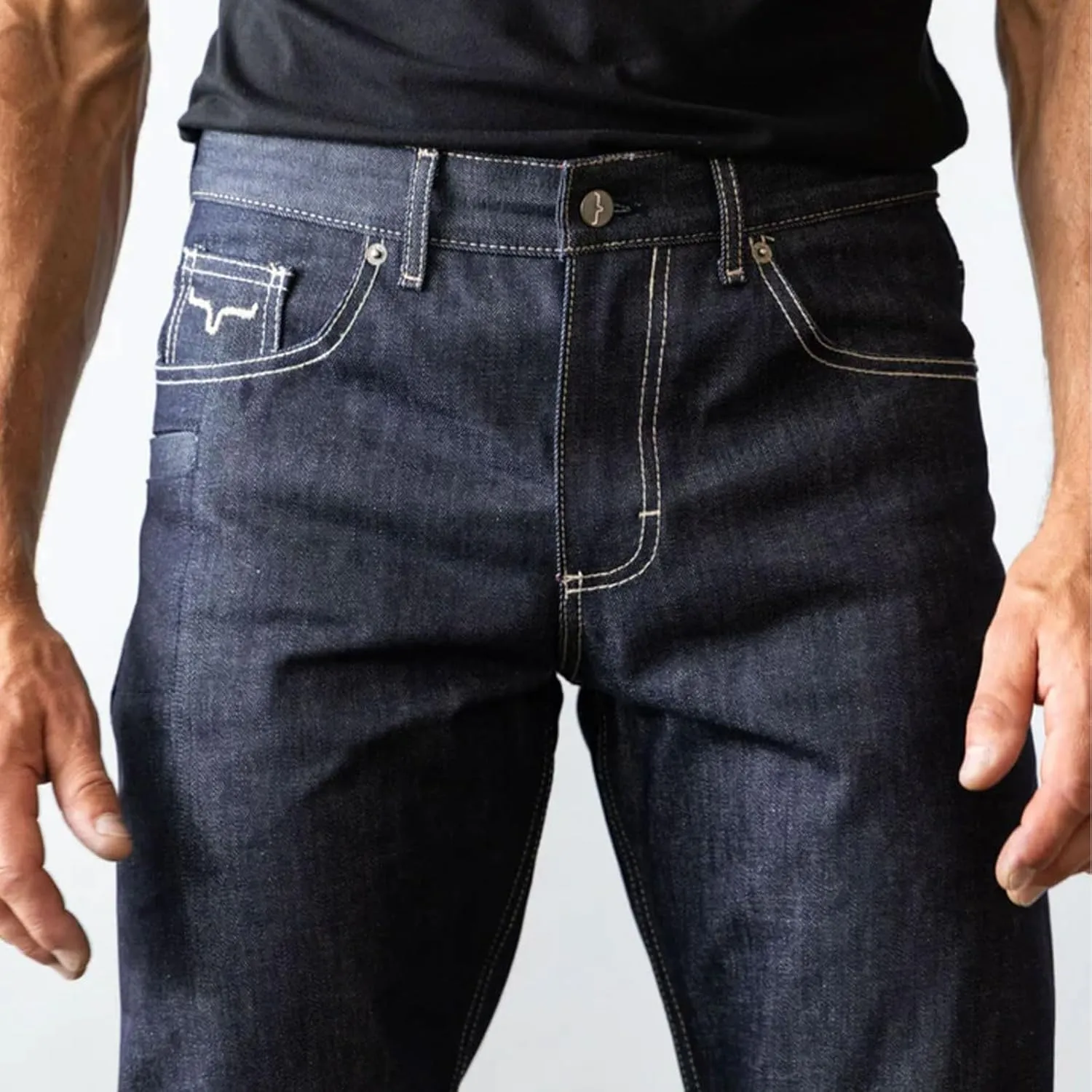 Kimes Ranch Men's Raw James Casual Western Cowboy Mid-Low Rise Straight Fit & Straight Boot Leg Blue Denim Jeans