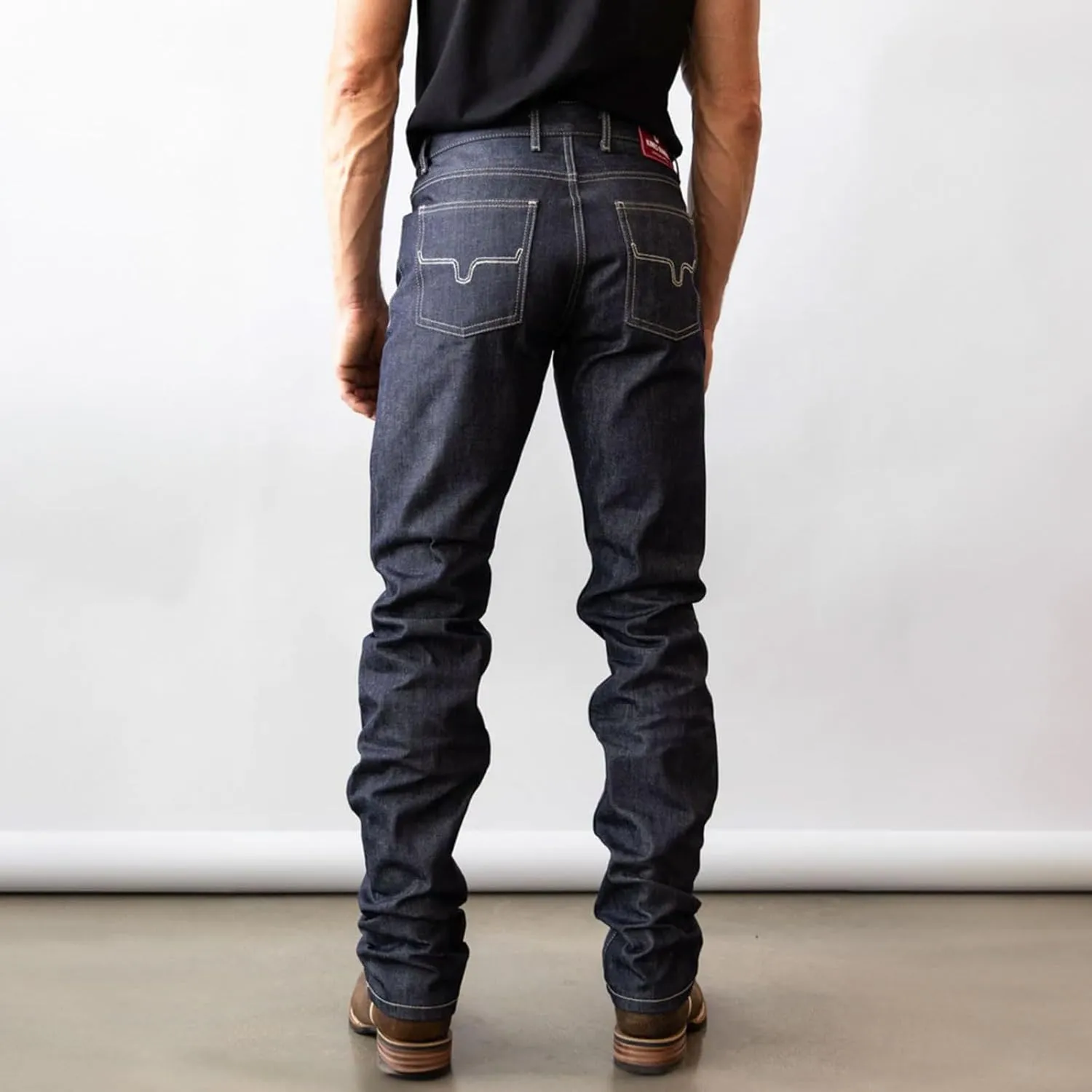 Kimes Ranch Men's Raw James Casual Western Cowboy Mid-Low Rise Straight Fit & Straight Boot Leg Blue Denim Jeans
