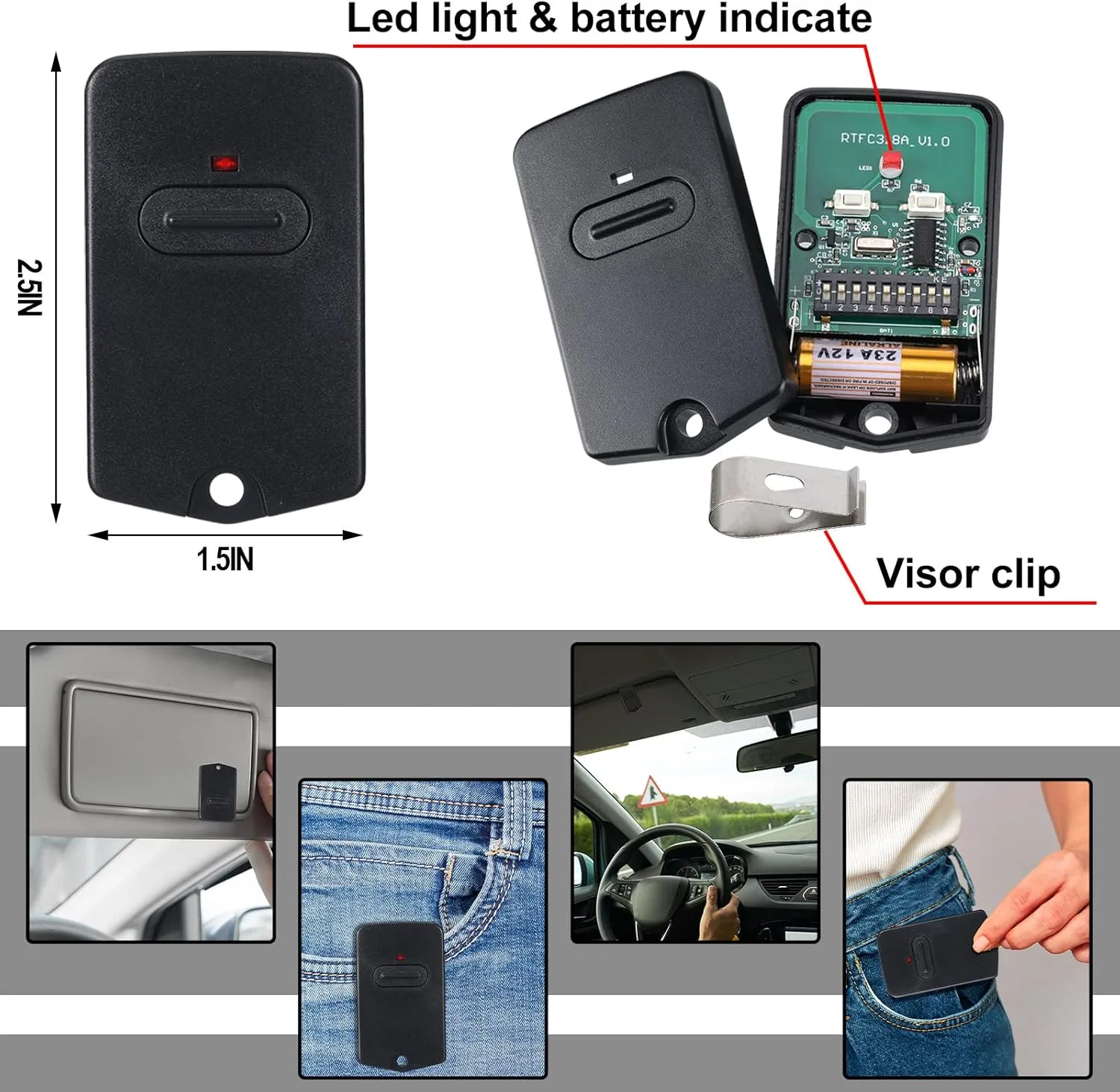 Kingdder 5 Pcs Gate Opener Remote Compatible with Mighty Mule RB741 Gate Control Remote Works Compatible with GTO RB741/FM135 Transmitter Control Single Button Garage Door Controller Replacement