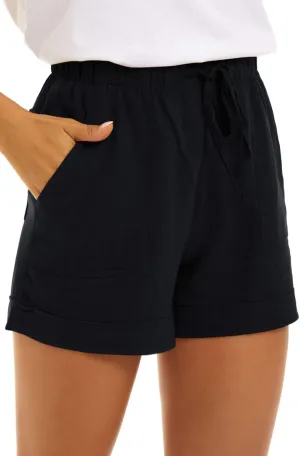 KINGFEN Women Casual Shorts Drawstring Comfy Elastic Waist Shorts Summer Pull On Short with Pockets(S-2XL)