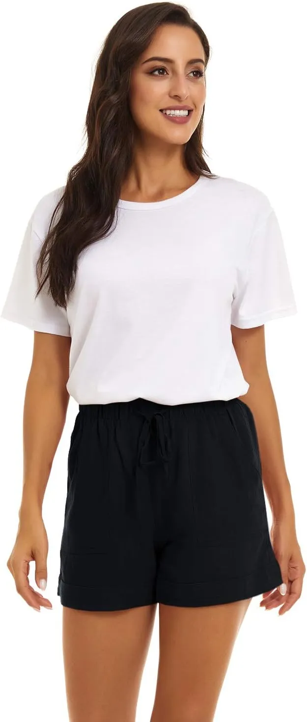 KINGFEN Women Casual Shorts Drawstring Comfy Elastic Waist Shorts Summer Pull On Short with Pockets(S-2XL)