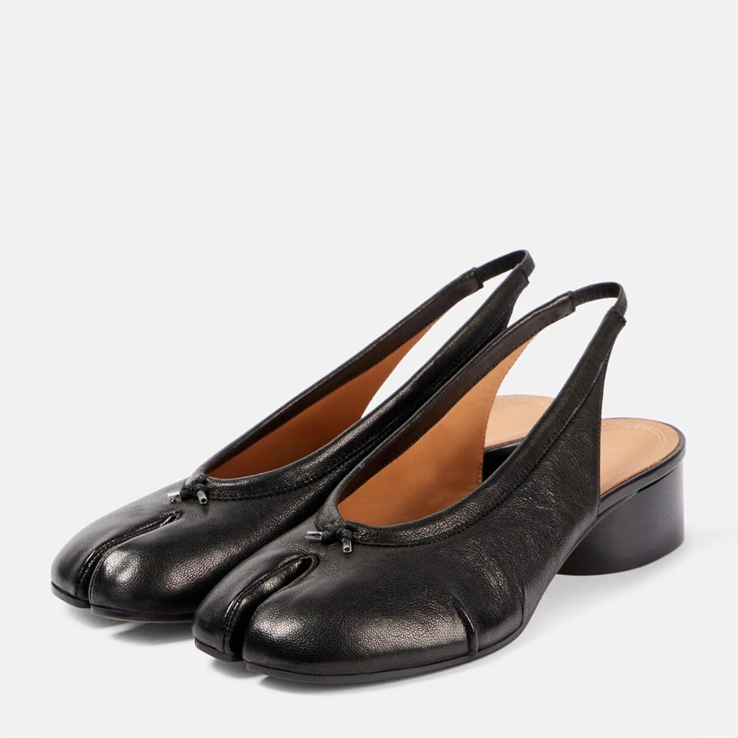 KOKOMOMO Black Split Toe Slingback Heels for Women Japanese Tabi Shoes Cylindrical Block Heels Pumps Chunky Heel Office Wedding Party Dress Shoes