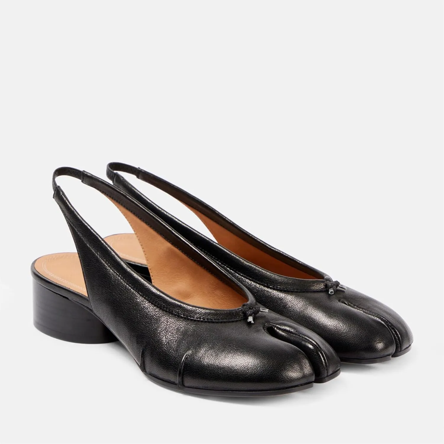 KOKOMOMO Black Split Toe Slingback Heels for Women Japanese Tabi Shoes Cylindrical Block Heels Pumps Chunky Heel Office Wedding Party Dress Shoes