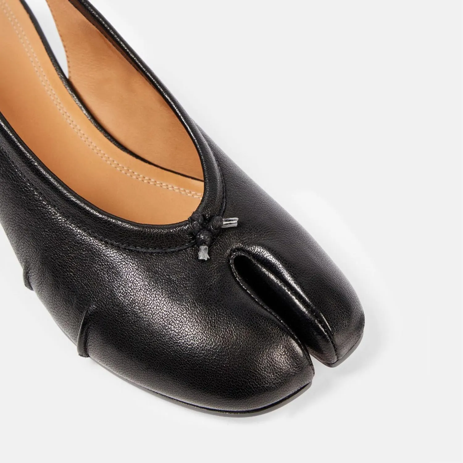 KOKOMOMO Black Split Toe Slingback Heels for Women Japanese Tabi Shoes Cylindrical Block Heels Pumps Chunky Heel Office Wedding Party Dress Shoes
