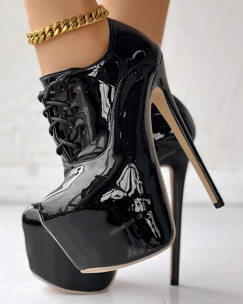 Lace up PU Platform Stiletto Heel Pumps