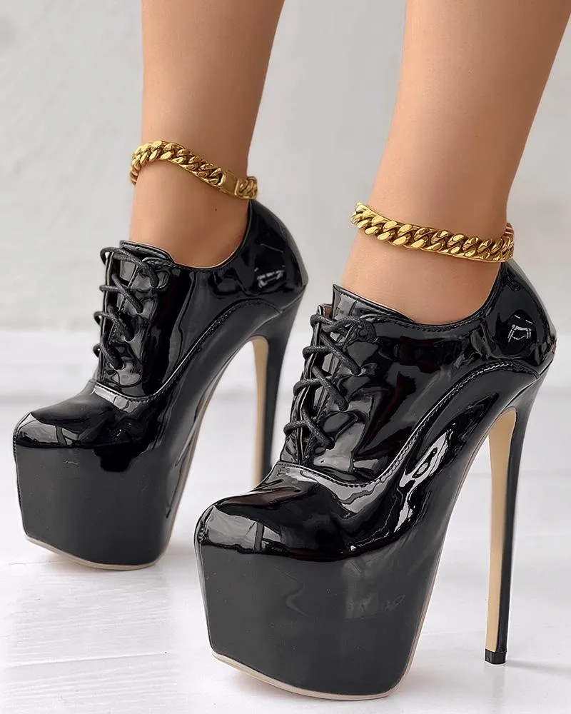 Lace up PU Platform Stiletto Heel Pumps