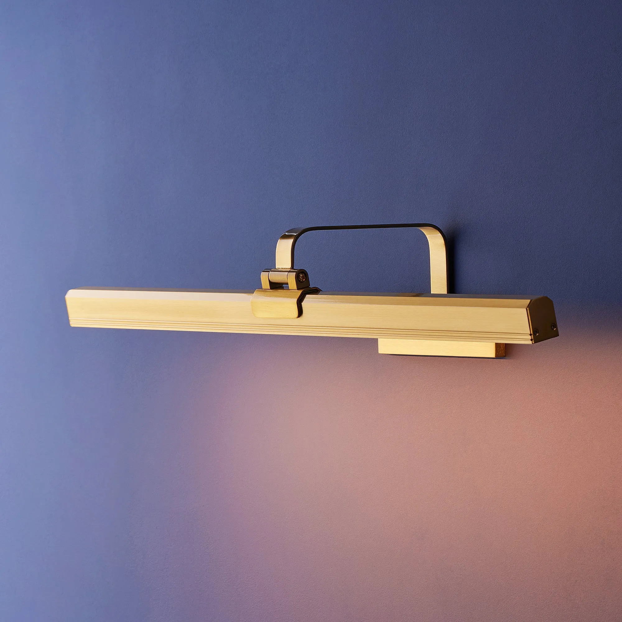 Larger Marcel rechargeable picture light in antique brass finish