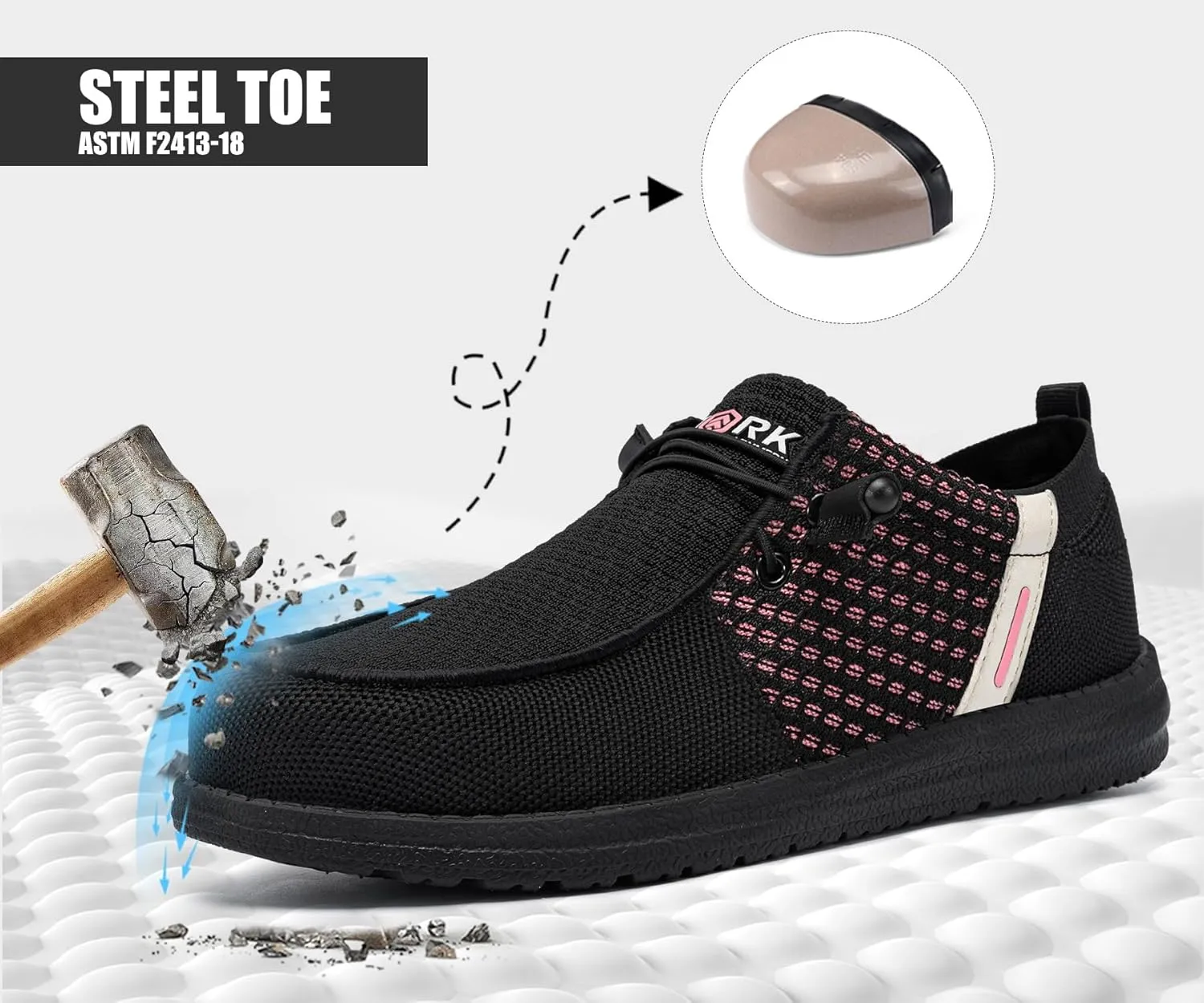 LARNMERN Steel Toe Loafers Women Lightweight Comfortable Slip On Walking Casual Flats Sneakers Work Safety Shoes