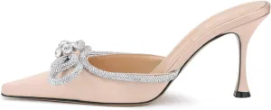 LauraVicci Women High Heeled Mules Rhinestone Embellished Crystal Double Bow Satin Sandals Pointy Toe Stiletto Shoes Summer Bridal Shoes