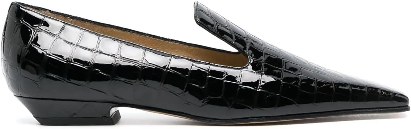 LEHOOR Women Patent Loafers Flats Square Toe Crocodile Dress Shoes Slip On 1 inch Flat Heel Loafer Shoes Crocodile Animal Print Fashion Office Work Loafers Formal Business Casual 4-11 M US