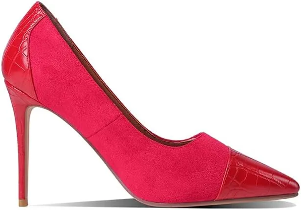 LEMUTISME Women‘s Trendy Pointed Closed Toe Crocodile Stiletto Heels Chic Cap Toe Suede Slip On 4IN High Heel Dress Pumps for Wedding Prom