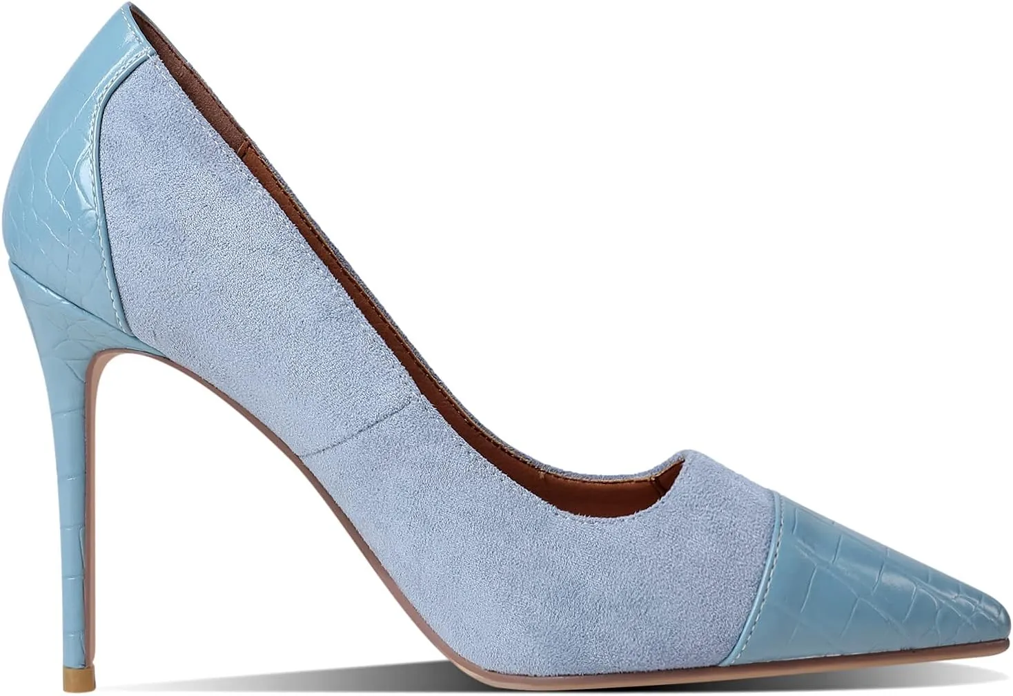 LEMUTISME Women‘s Trendy Pointed Closed Toe Crocodile Stiletto Heels Chic Cap Toe Suede Slip On 4IN High Heel Dress Pumps for Wedding Prom