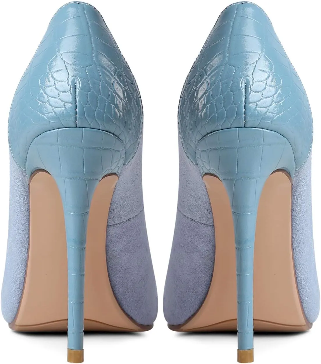 LEMUTISME Women‘s Trendy Pointed Closed Toe Crocodile Stiletto Heels Chic Cap Toe Suede Slip On 4IN High Heel Dress Pumps for Wedding Prom