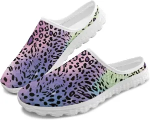 Leopard Print Women Barefoot Slip On Shoes Anti-Slip Mule Sneakers with EVA Outsole Cute Summer Yoga Walking Shoes