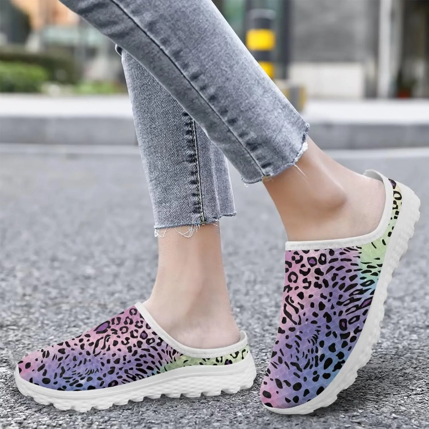Leopard Print Women Barefoot Slip On Shoes Anti-Slip Mule Sneakers with EVA Outsole Cute Summer Yoga Walking Shoes