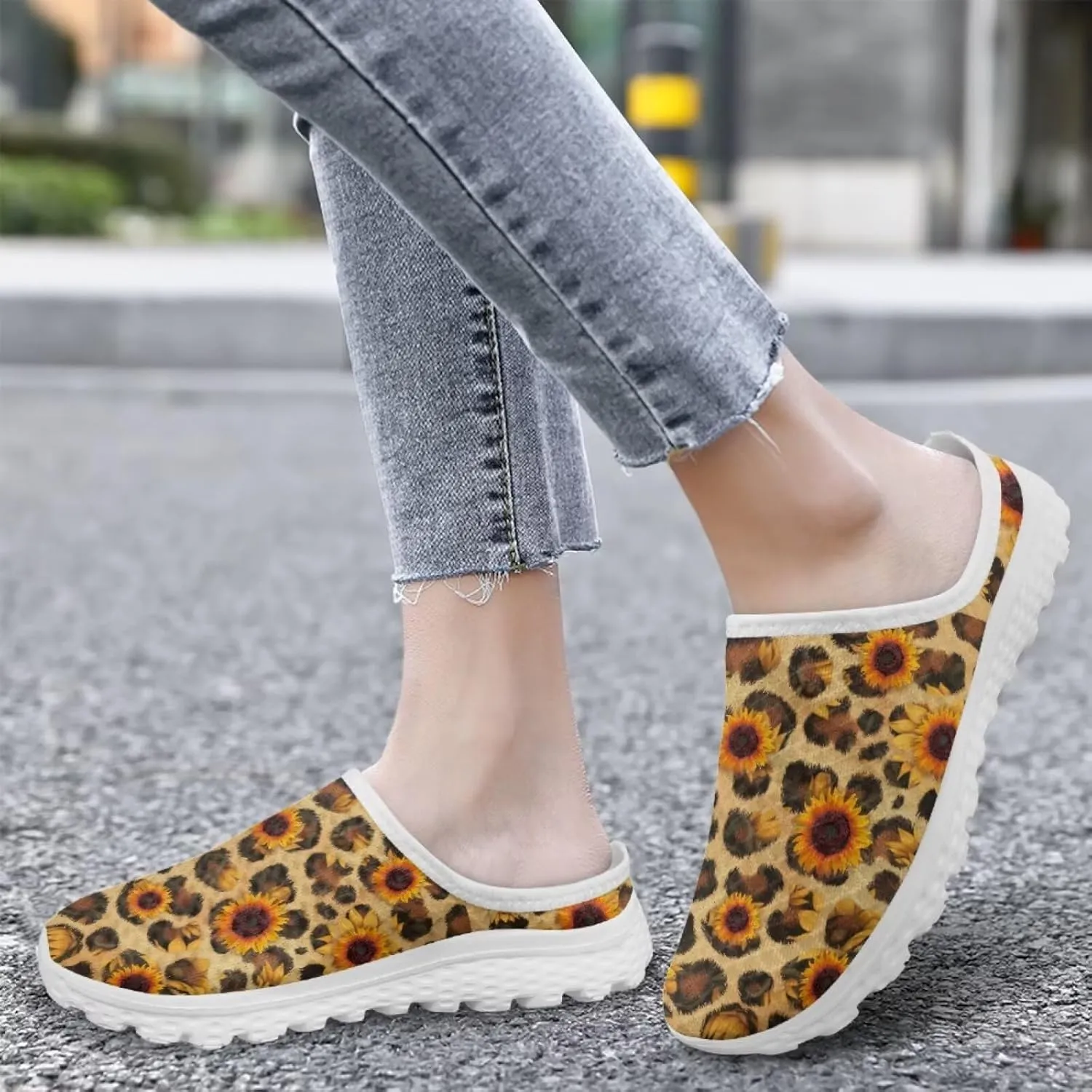 Leopard Print Women Barefoot Slip On Shoes Anti-Slip Mule Sneakers with EVA Outsole Cute Summer Yoga Walking Shoes