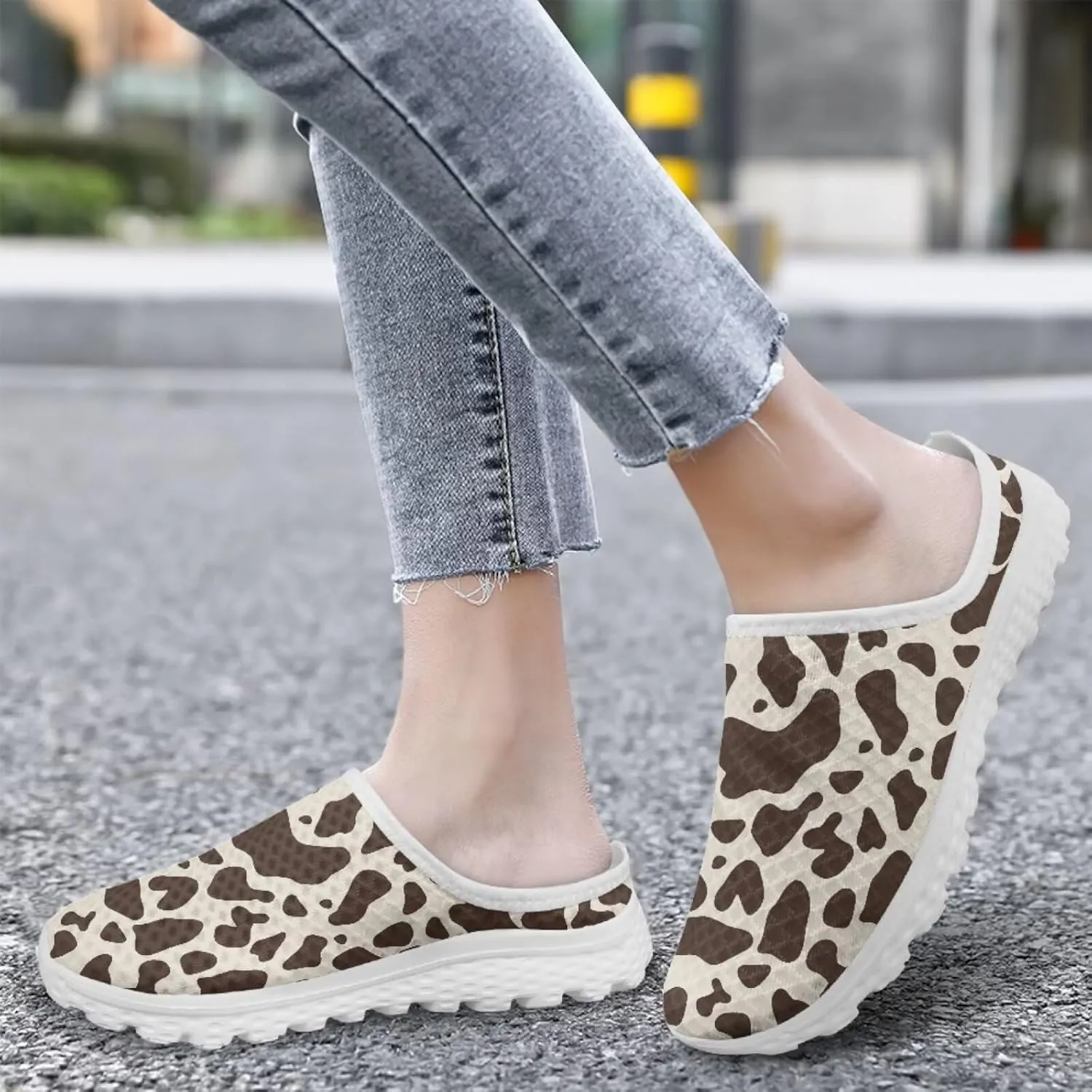 Leopard Print Women Barefoot Slip On Shoes Anti-Slip Mule Sneakers with EVA Outsole Cute Summer Yoga Walking Shoes