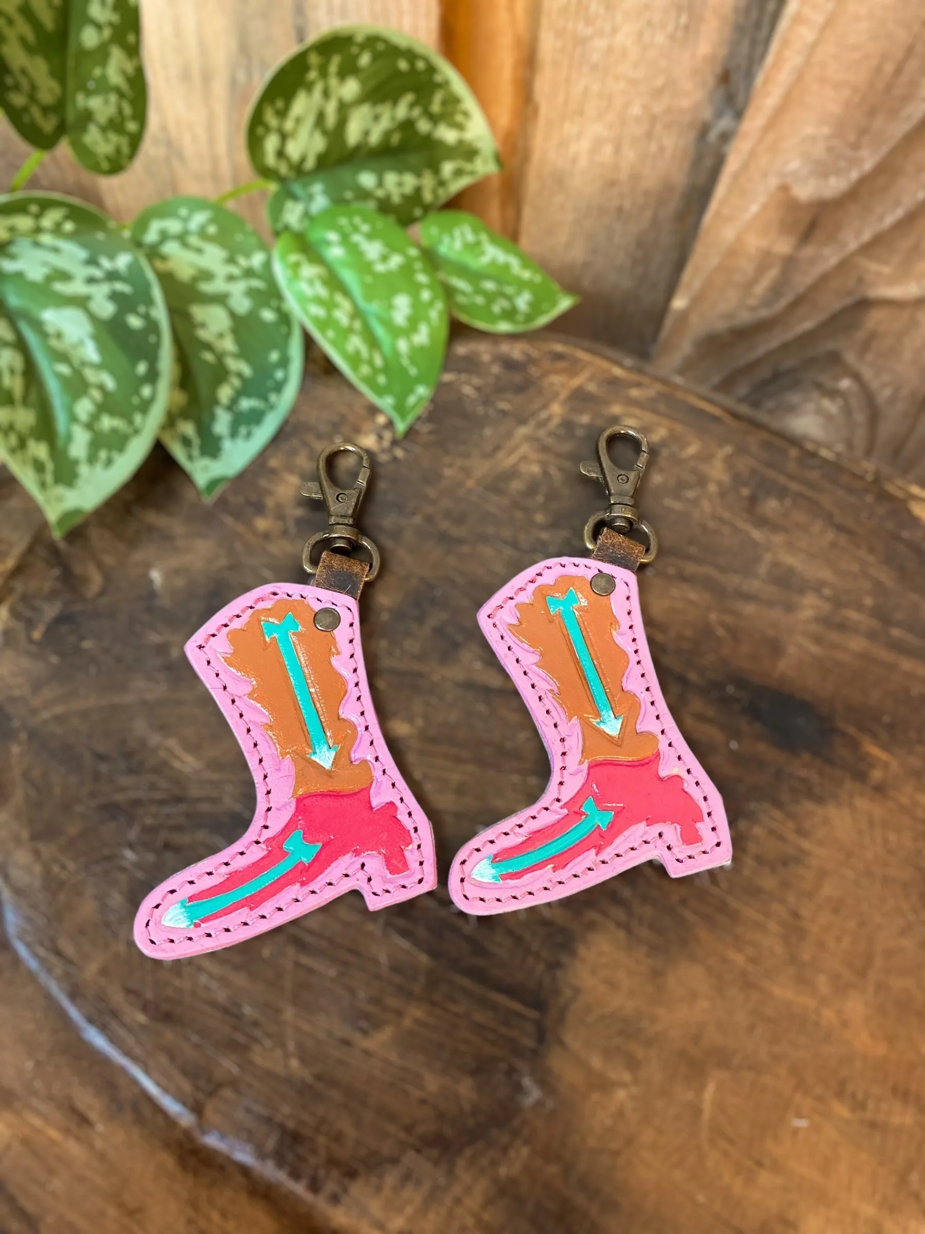 Light Pink Cowhide Tooled Leather Boot