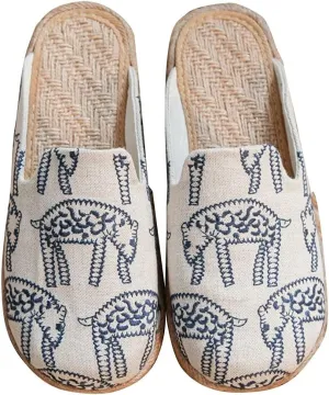 Linen Slippers for Women, Ethnic Canvas Sandal, Vintage Chinese Style Embroidery Casual Walking Slippers Women's Stylish Embroidery Flat Espadrilles Fancy Mule Slippers