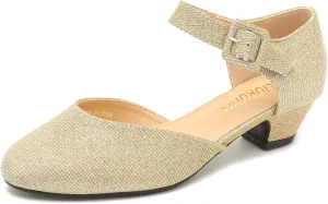 LIURUIJIA Women's Closed Toe Low Heel Dress Shoes Ankle Strap D'Orsay Work Office Comfortable Pumps