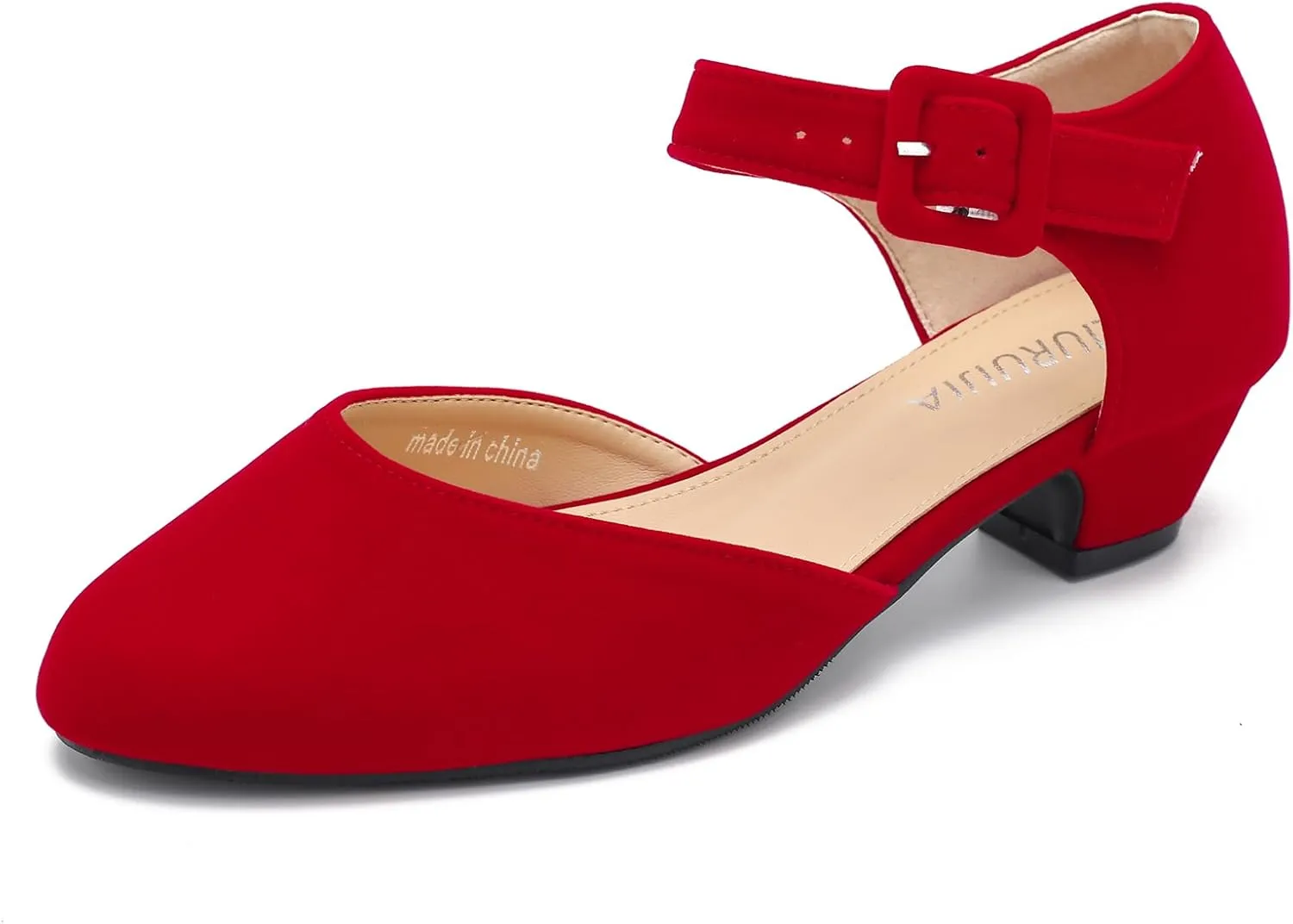 LIURUIJIA Women's Closed Toe Low Heel Dress Shoes Ankle Strap D'Orsay Work Office Comfortable Pumps