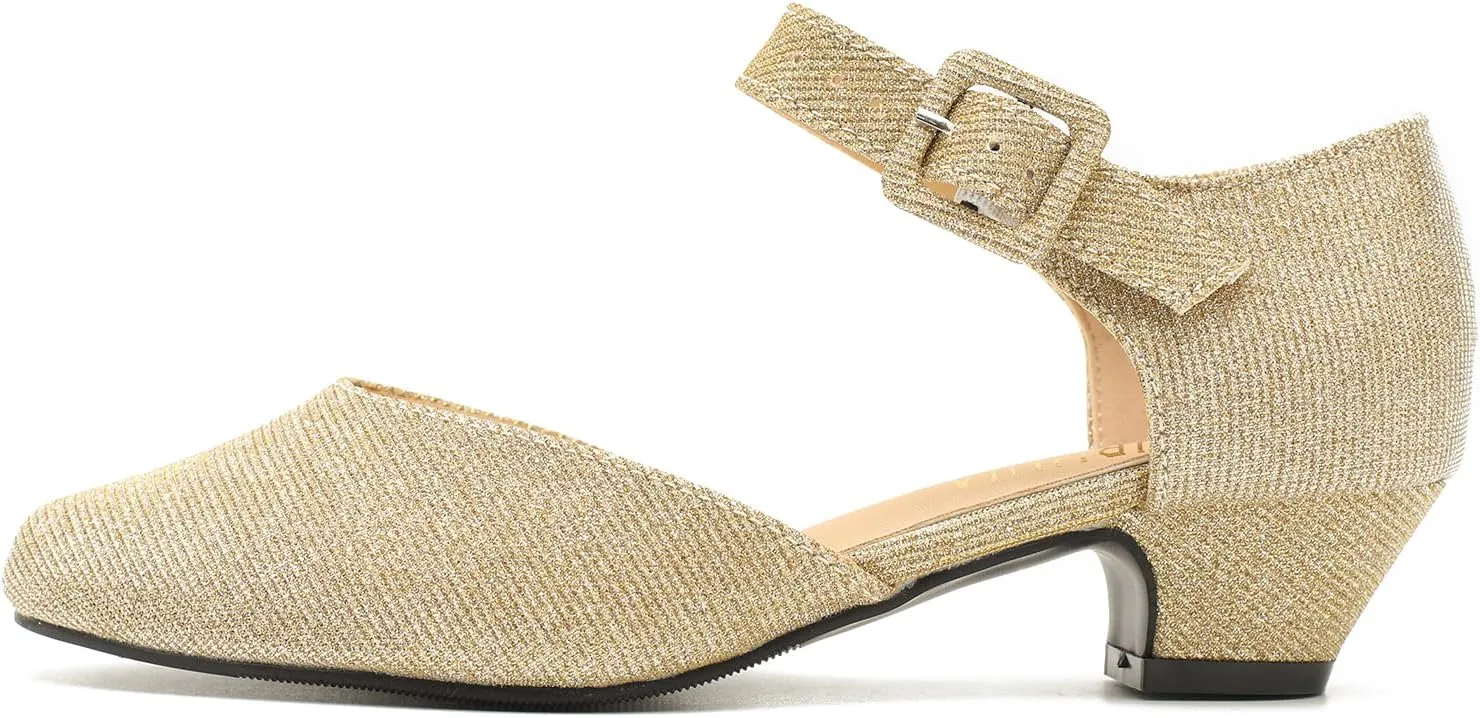 LIURUIJIA Women's Closed Toe Low Heel Dress Shoes Ankle Strap D'Orsay Work Office Comfortable Pumps