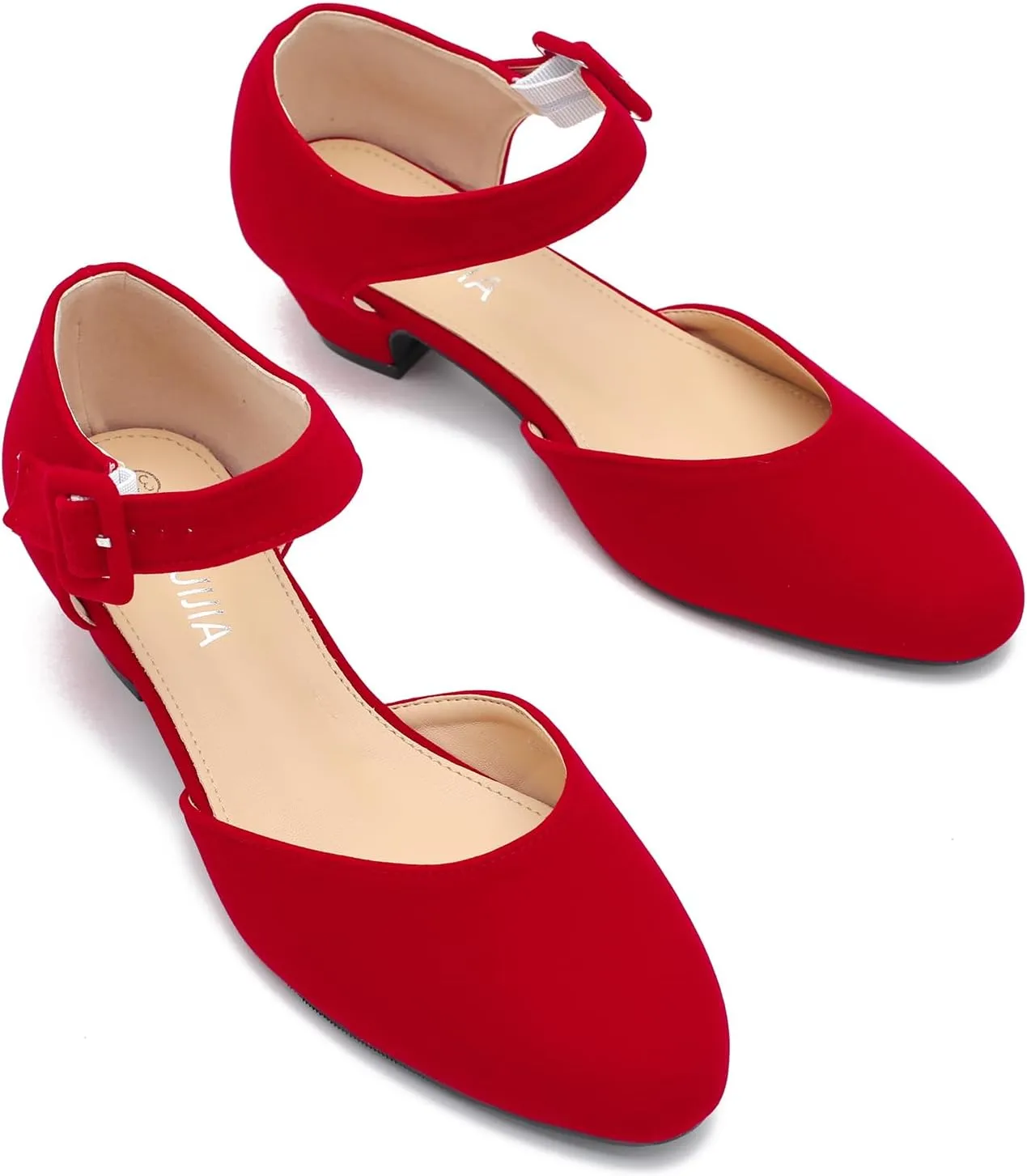 LIURUIJIA Women's Closed Toe Low Heel Dress Shoes Ankle Strap D'Orsay Work Office Comfortable Pumps