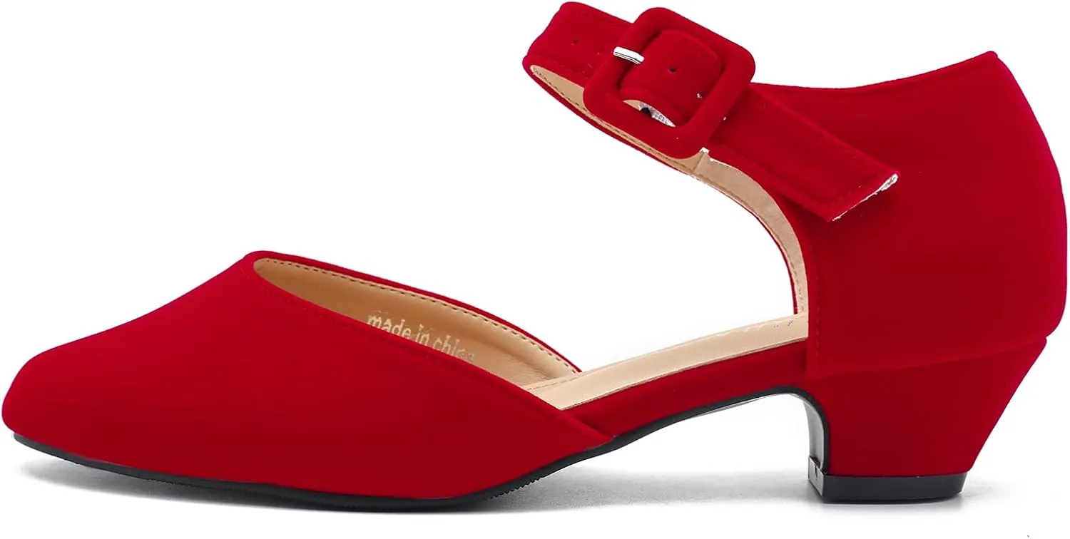 LIURUIJIA Women's Closed Toe Low Heel Dress Shoes Ankle Strap D'Orsay Work Office Comfortable Pumps