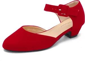 LIURUIJIA Women's Closed Toe Low Heel Dress Shoes Ankle Strap D'Orsay Work Office Comfortable Pumps