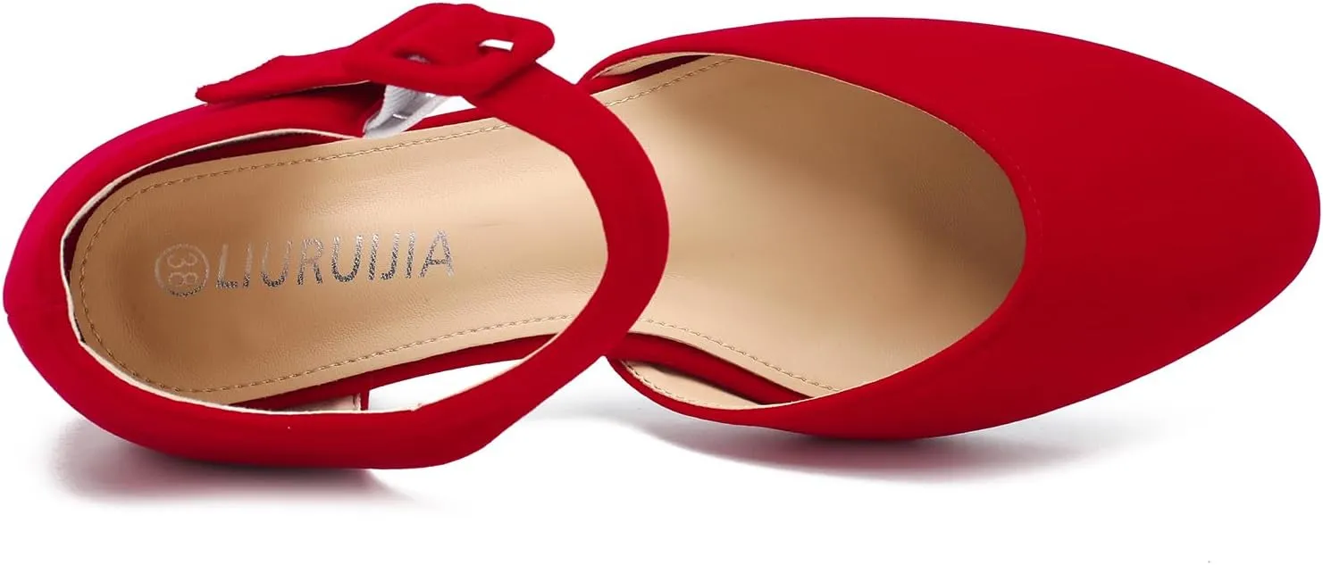 LIURUIJIA Women's Closed Toe Low Heel Dress Shoes Ankle Strap D'Orsay Work Office Comfortable Pumps