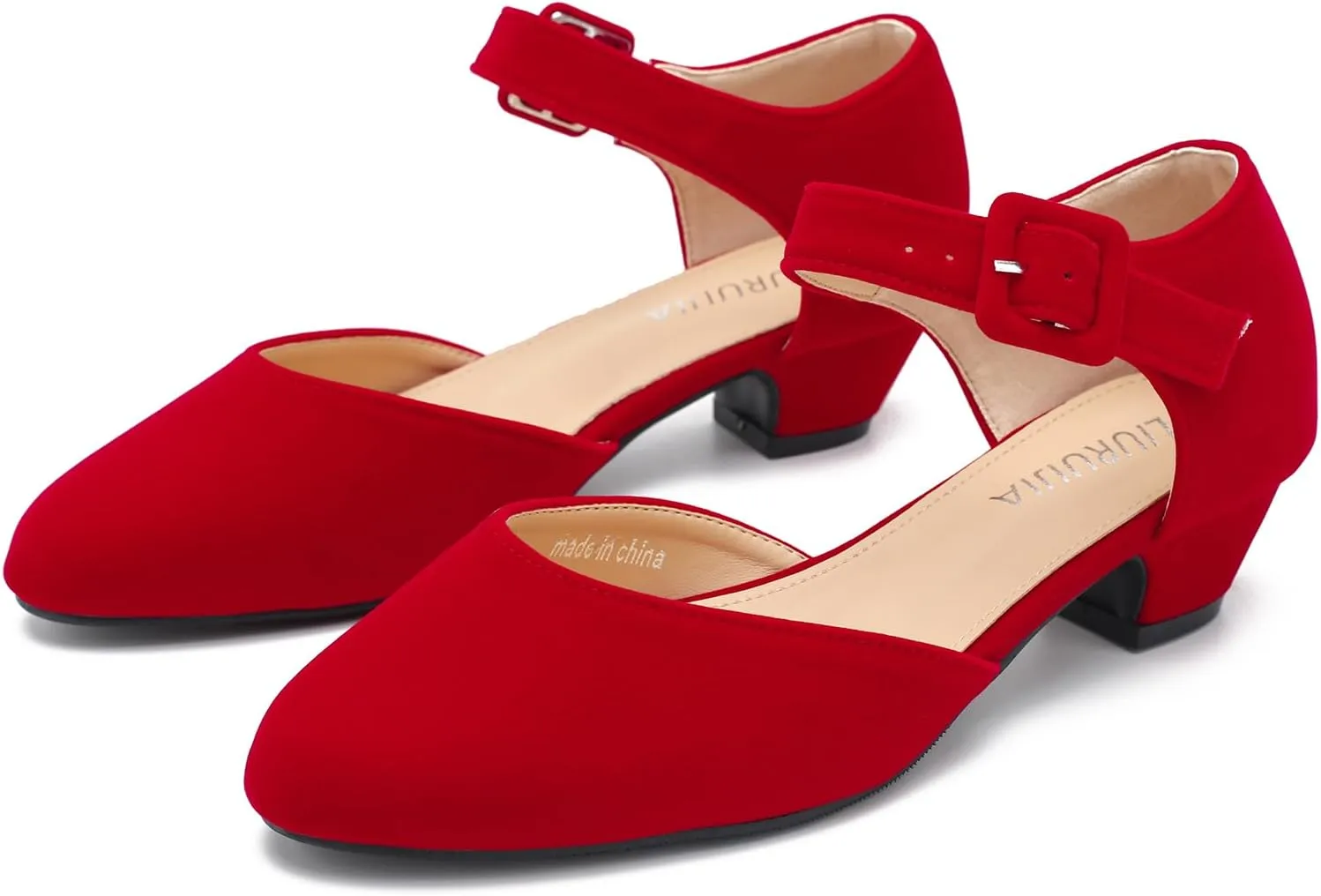 LIURUIJIA Women's Closed Toe Low Heel Dress Shoes Ankle Strap D'Orsay Work Office Comfortable Pumps