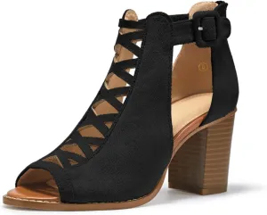 Liyuandian Womens Chunky Heel Open Toe Ankle Strap Zipper Back High Heel Sandals