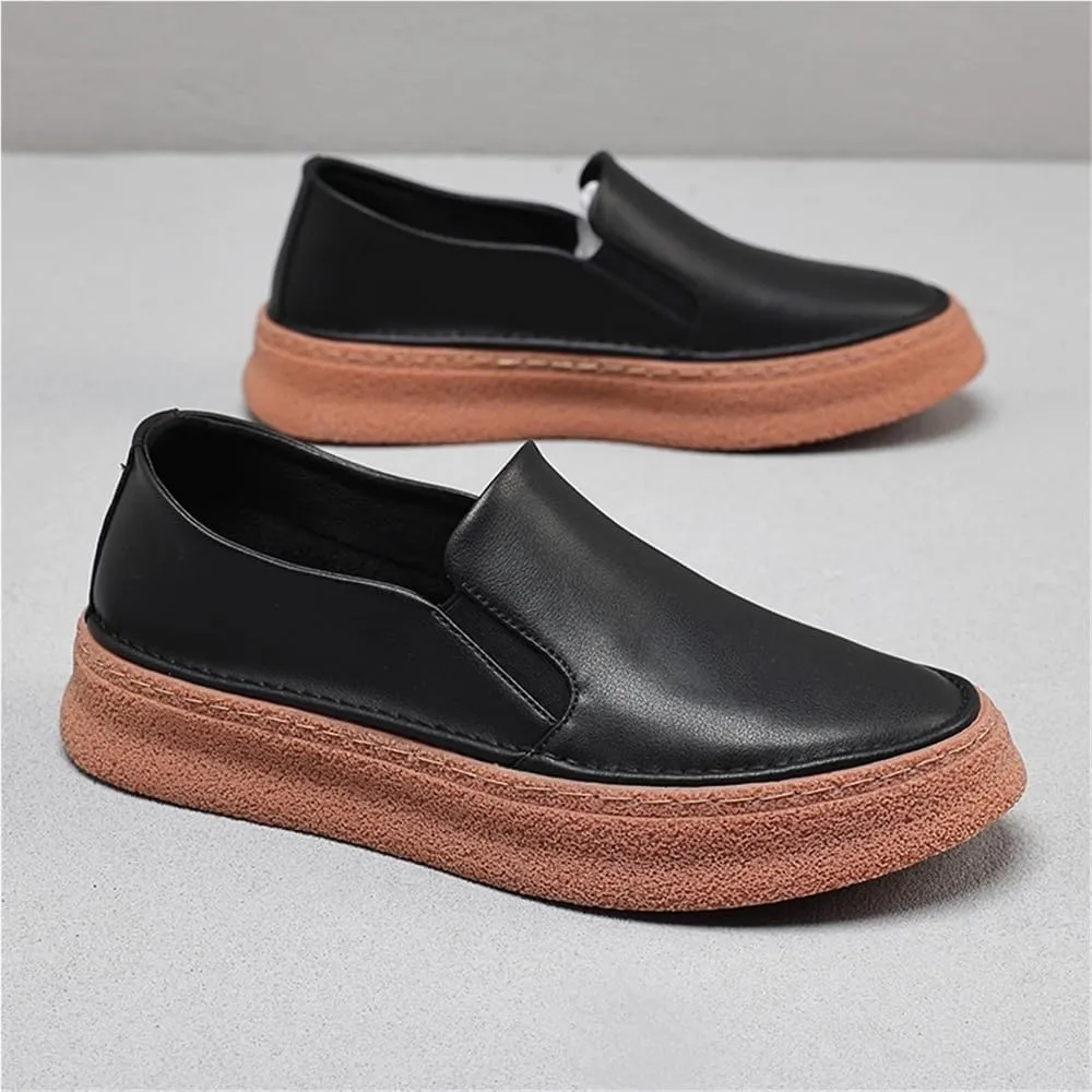 Loafers for Men's Pu Leather Comfor Party Solid Color Round Toe Casual Non Slip Low Top Block Heel Anti-Slip Shoe Slip On