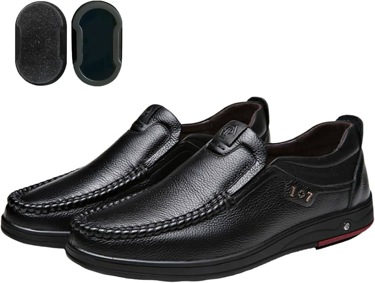 Loderin Mens Shoes Men's Business Arch Support Relaxed Fit Lightweight Breathable Cushioned Leather Slip-on Shoes