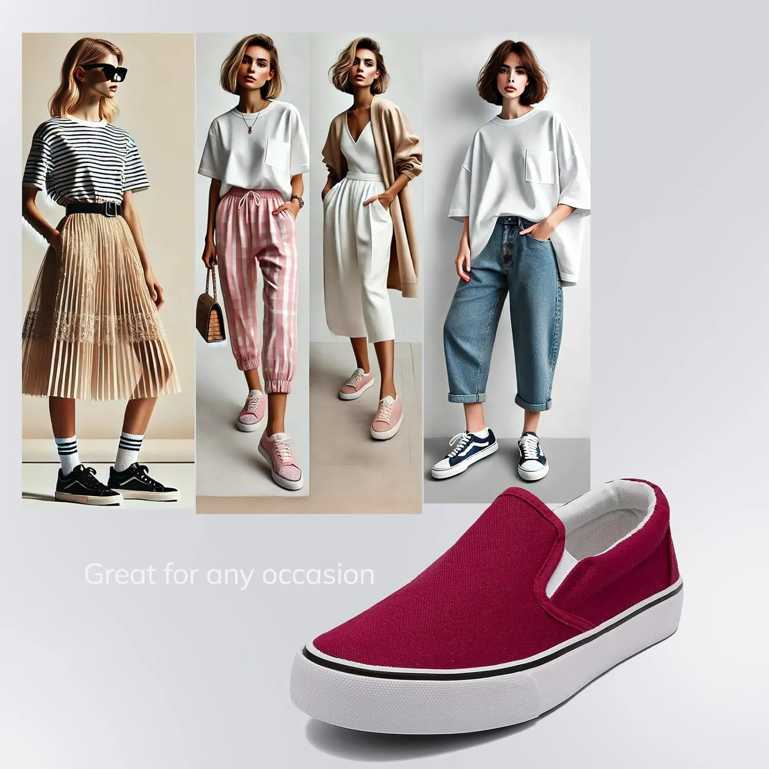 Low-Top Slip Ons Women's Fashion Sneakers Casual Canvas Sneakers for Women Comfortable Flats Breathable Padded Insole Slip on Sneakers Women Low Slip on Shoes