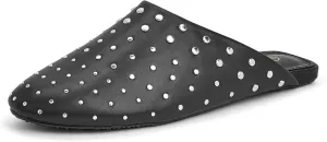 LUCKY STEP Women's Rivet Mules Flats Closed Toe Leather Fashion Slippers Sparkly Comfortable Backless Slip on Slides
