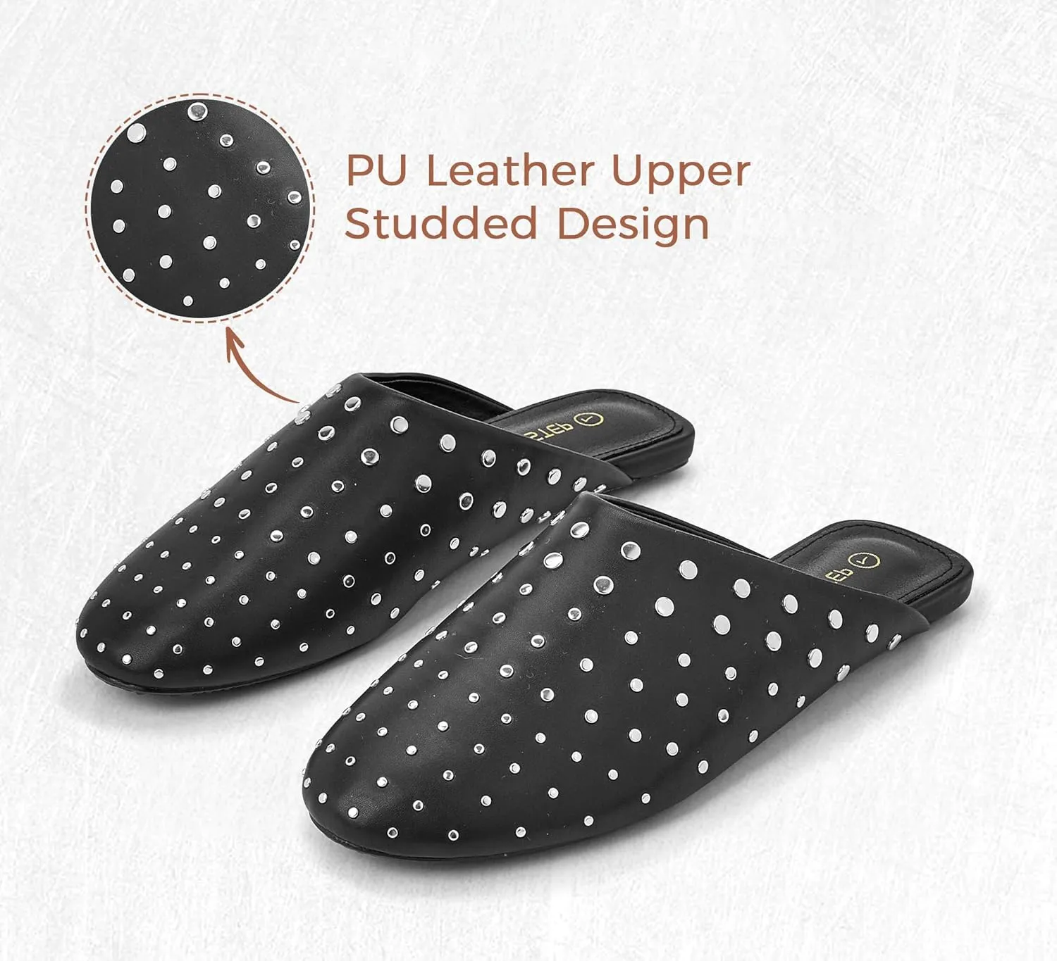 LUCKY STEP Women's Rivet Mules Flats Closed Toe Leather Fashion Slippers Sparkly Comfortable Backless Slip on Slides